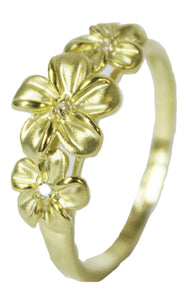 Women's 18 Kt Gold Plated Dress Ring Triple Flower with CZ 060