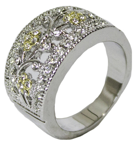 Women's Rhodium Plated Dress Ring Two Tone Austrian Crystal 056
