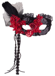 Halloween/ Day Of The Dead Feather and Lace Senorita Mask w/ Sequins