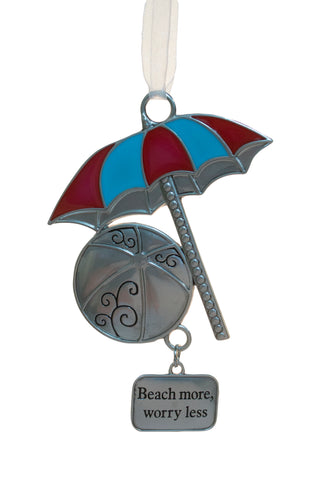 Fun In The Sun Zinc Ornament -Beach Umbrella (Beach more, worry less)