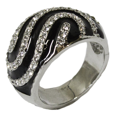 Women's Rhodium Plated Dress Ring Austrian Crystal and Enamel 048