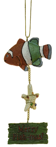 4.75 Inch Red and Green Clown Fish Christmas Ornament "Merry Fish-mas"
