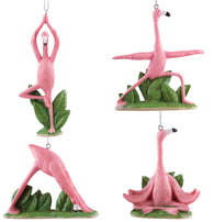 Set Of 4 Yoga Flamingo Ornaments/ Shelf Sitters In Various Poses