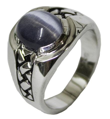 Men's Rhodium Plated Dress Ring Synthetic Cat's Eye 062