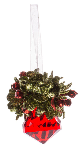 Kissing Krystals 2.5 Inch Mistletoe Ornament w/ Red Jewel