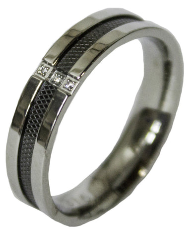 Men's Stainless Steel Dress Ring Mesh and CZ Channel Band 063