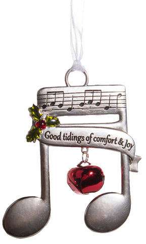 Double Whole Note Christmas Ornament w/ Carol Lyrics -Comfort & Joy