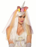 Shimmery Floral Unicorn Headpiece with Colored Veil