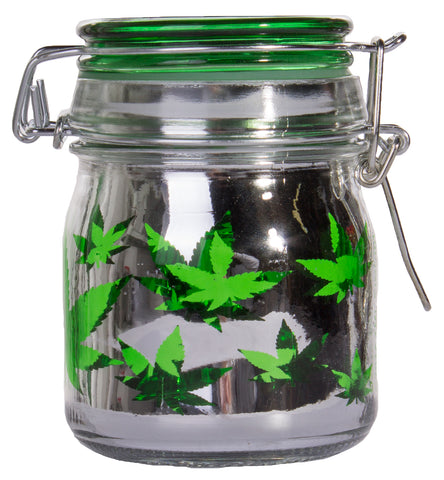 Medium Size Marijuana Pot Buds Stash Jar w/Clamping Lid In Choice Of Design