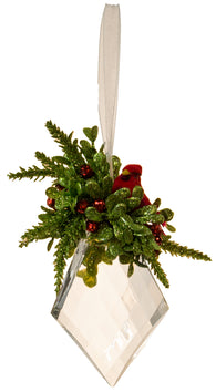 Kissing Krystals 4 Inch Mistletoe Cardinal Marquis Ornament