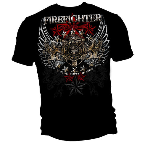 Firefighter T-Shirt Elite Breed Firefighter Pride Duty Honor Silver Foil Black