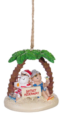 Santa and Mrs. Claus Island Secret Hideaway Palm Ornament