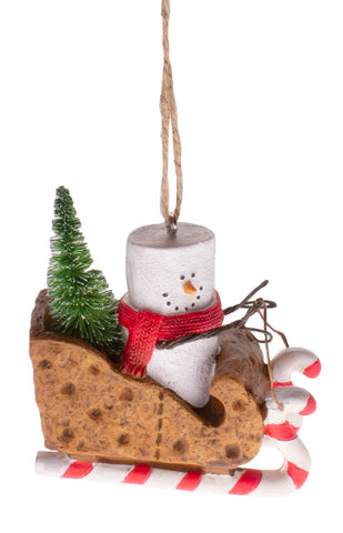 S'mores Sledding on Graham Cracker Sled Hanging Ornament