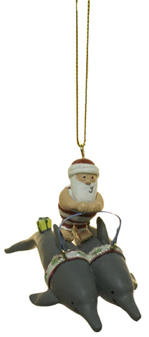 3.75 Inch Dolphins Pulling Santa Christmas Ornament