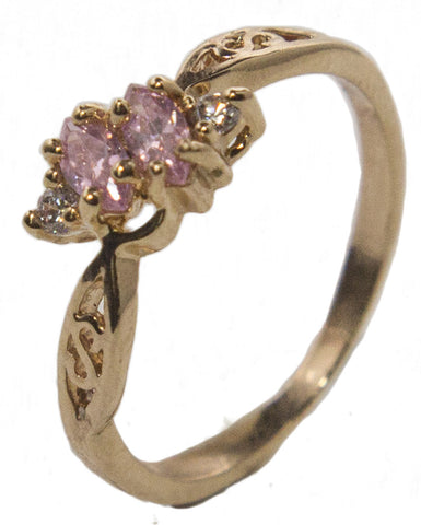 Women's 18 Kt Gold Plated Dress Ring Pink and White Marquise CZ 014