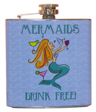 Mermaids Drink Free Stainless Steel 6 Ounce Pocket Flask