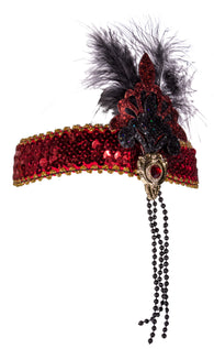 Costume Accessory- Sequin Flapper Headband w/ Glitter and Feather