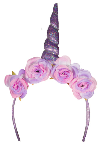 Costume Accessory - Sparkly Unicorn Horn Headband with Flowers