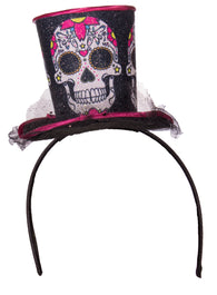 Costume Accessory - Day Of The Dead Top Hat Headband w/ Sparkles and Lace