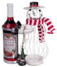 Christmas Decoration - Metal Snowman w/ Scarf Cage Style Wine Bottle Holder