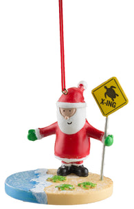 Santa On The Beach w/ Turtle Crossing Sign & Turtles Christmas Ornament