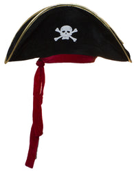 Soft Velvet Pirate Hat With Shiny Gold Trim & Red Ribbon