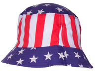 Patriotic USA Flag Adult Sized Cotton Bucket Hat, One Size (58cm) Fits Most