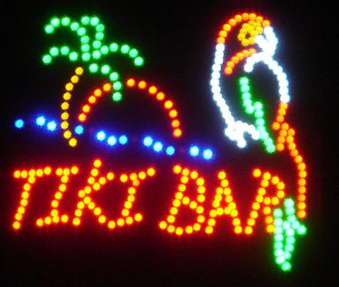 Parrot Tiki Bar Neon LED Flashing Sign with Palm Tree and Ocean 18 x 16