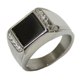 Men's Stainless Steel Dress Ring Enamel and CZ 085