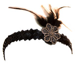 Sequined Flapper Headband with Feathers & Rhinestone Flower