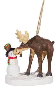 Christmas Ornament- Moose Eating Snowman's Carrot Nose