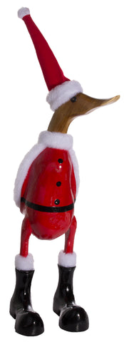 Christmas Decoration- Brightly Colored Wooden Duck In Santa Costume