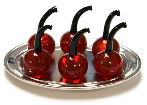 Set of 6 Miniature Cherry Glass Figurines with Display Dish (ER23182)