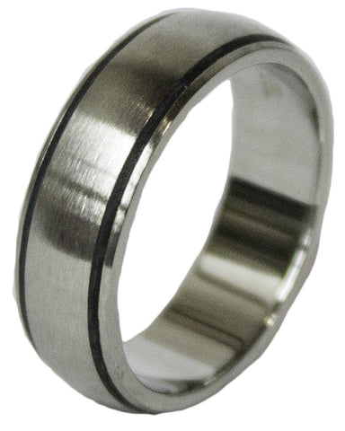 Men's Stainless Steel Dress Ring Black Enamel Channel Band 067