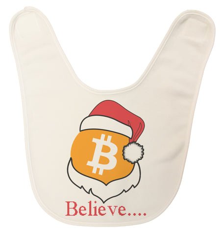 Bitcoin Logo W/ Santa Hat "Believe" USA Made Ultra Soft Baby Bib