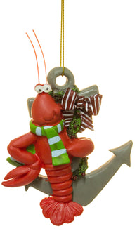 Lobster wearing scarf  with Anchor Nautical Christmas Ornament