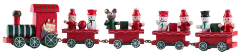 Painted Wooden Christmas Train Figurine (Red) w/ Engine & 4 Cars