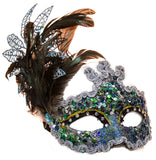 Blue Carnival Mask w/ Braids, Feathers & Sequins