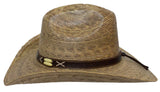 Sewn Braid Leather Band Ridge Top Straw Cowboy Hat