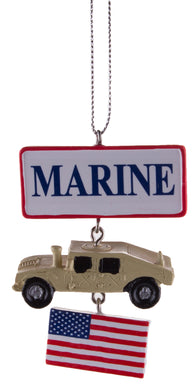 Support Our Troops Military Ornament w/ USA Flag- Marines