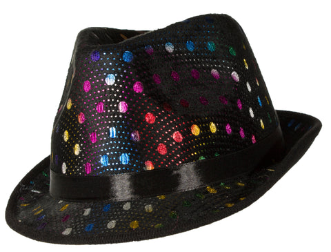Costume Accessory - Multi Color Sequin Style Fedora Hat w/ Black Bank