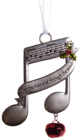Double Whole Note Christmas Ornament w/ Carol Lyrics -Over The River