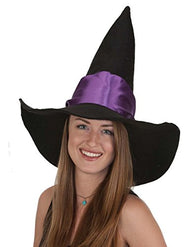 Jacobson Hat Company Black Felt Witch Hat with Purple Satin Ribbon
