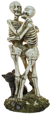 Halloween Dcor - 8 Inch Tall Kissing Skeleton Couple w/ Black Cat