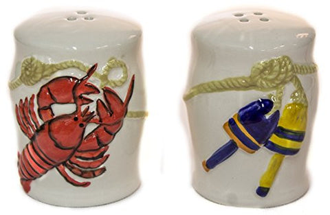 Ceramic Salt and Pepper Shakers with Lobster and Buoy Design