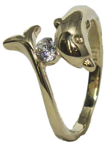 Women's 18 Kt Gold Plated Dress Ring Dolphin and CZ Wrap Around CZ 008