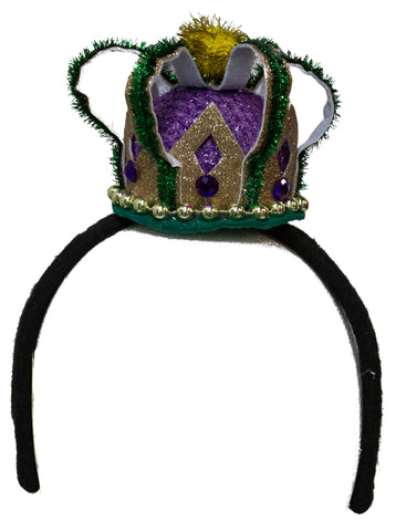 Mardi Gras Mini Crown Headband with Glitter and Gems