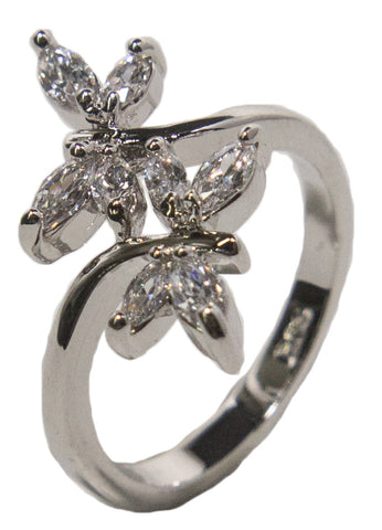 Women's Rhodium Plated Dress Ring Double Dragonfly Wrap Around CZ 024