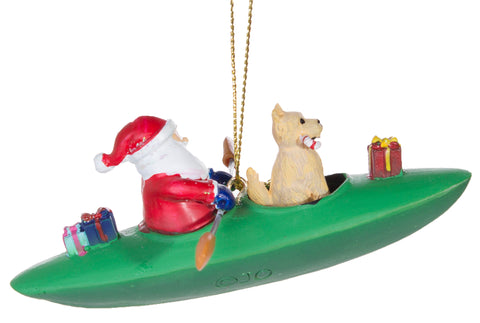 Adorable Santa And Dog In Kayak Christmas Ornament