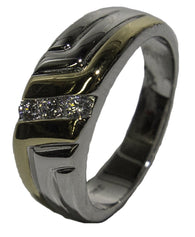 Men's Rhodium Plated Two Tone CZ Channel Band 033